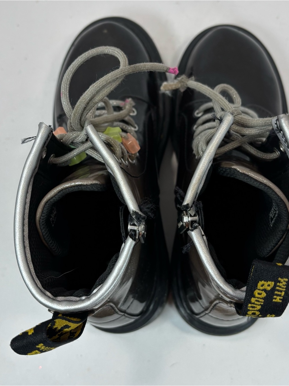 Dr. Martens Boots Patent Leather Black Silver Glitter Ombre Kids' Size US 3 EUC - Picture 8 of 10
